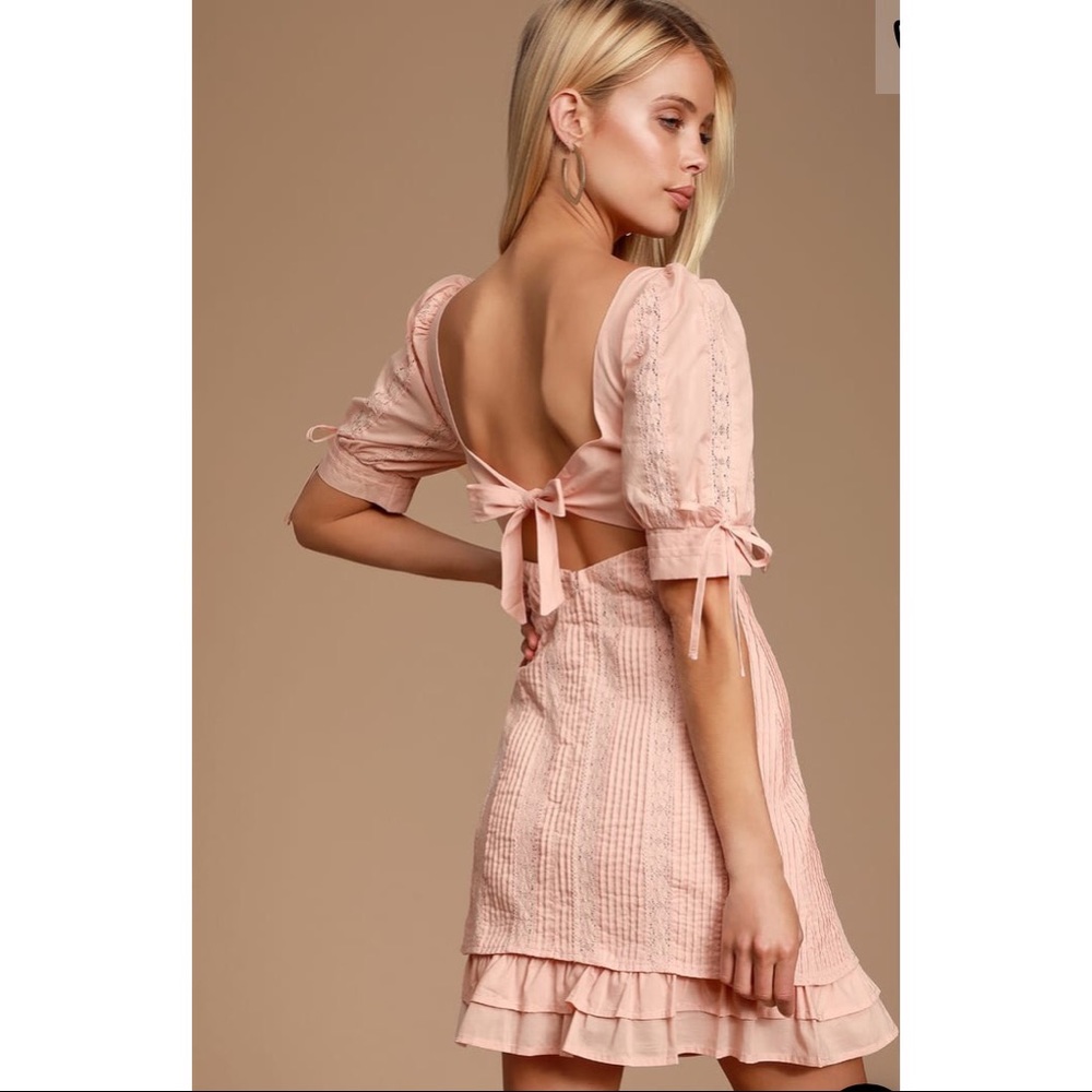 Lulus Blush Pink Woven Pleated Puff Sleeve Dress